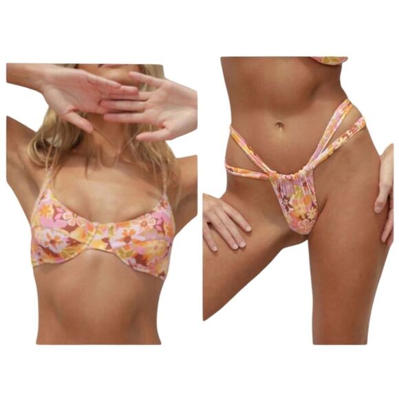 NWT Stone Fox Swim SET Conch Top and Bijou Bottom Retro Pop Floral Reformation L - Picture 1 of 14